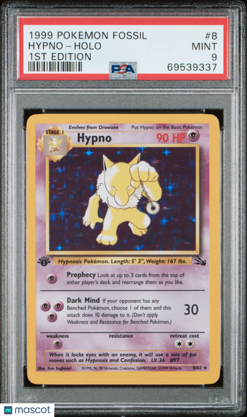 1999 Pokemon Fossil Hypno Holo 1st Edition PSA 9 #8