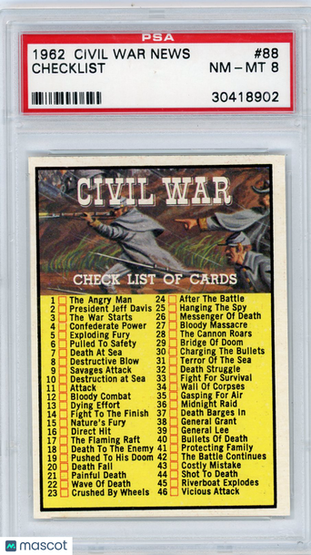 1962 Civil War News Checklist #88 PSA 8