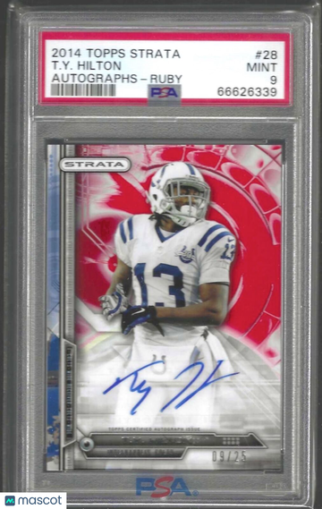 2014 Topps Strata Autographs T. Y. Hilton #28 Ruby PSA 9