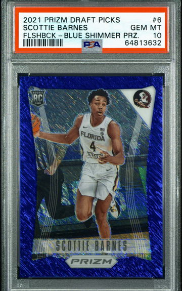 2021 Panini Prizm Draft Picks Scottie Barnes Flashback FOTL Blue Shimmer RC Prizm 5/13 PSA 10 Gem Mint SSP