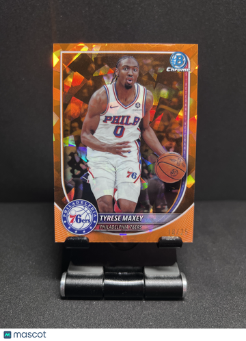 2025 CHROME TYRESE MAXEY SAPPHIRE ORANGE REFRACTOR /25