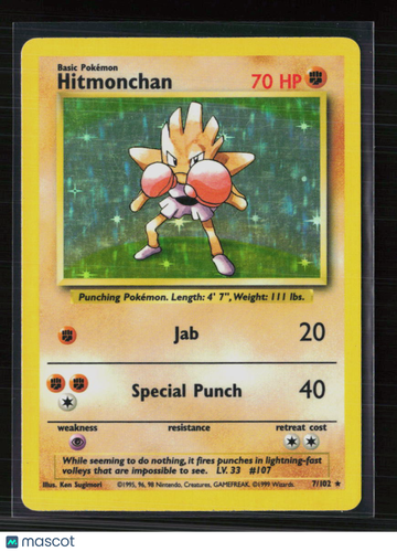 1999 Base Set Hitmonchan Holo Rare #7/102