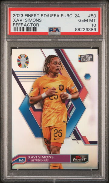 2023 TOPPS FINEST ROAD TO UEFA EURO 2024 XAVI SIMONS REFRACTOR #50 PSA 10