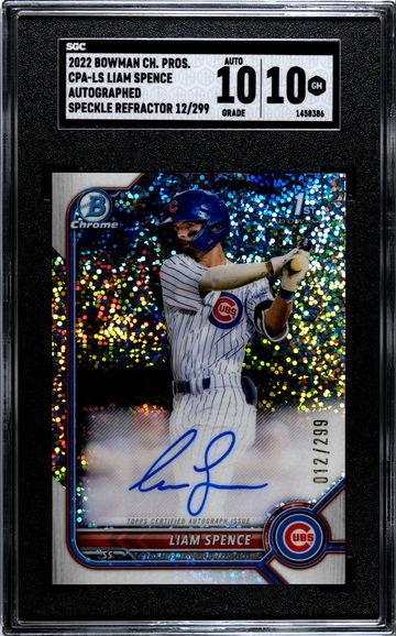 2022 Bowman Chrome Liam Spence 1st Auto Speckle Refractor numbered 12/299