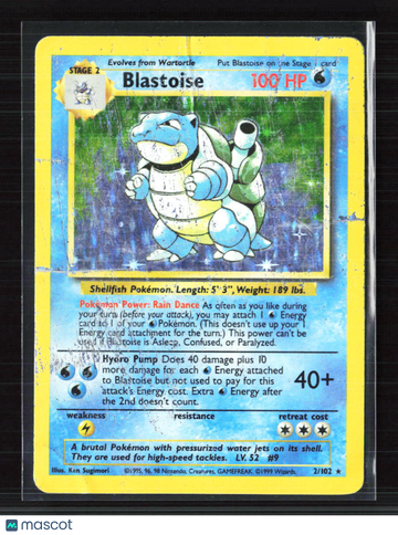 1999 Base Set Blastoise Holo Rare #2/102