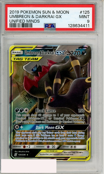 2019 POKEMON SUN MOON UNIFIED MINDS UMBREON DARKRAI GX #125 PSA 9