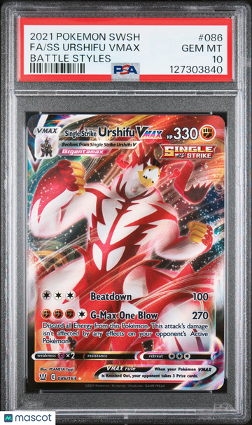 2021 Pokemon Sword & Shield Battle Styles SS Urshifu VMAX Fa Battle Styles PSA 10 #086