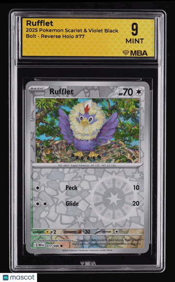 2025 Pokemon Scarlet & Violet Black Bolt Rufflet Reverse Holo MBA 9 #77