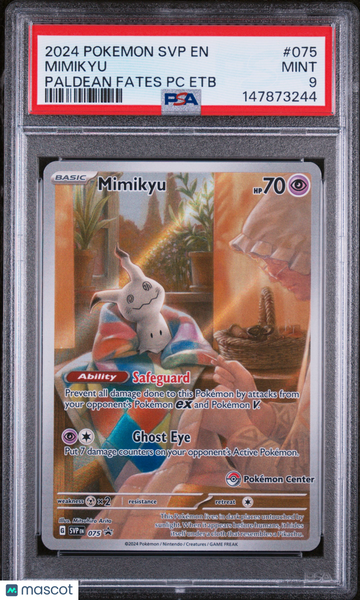 2024 Pokemon SVP EN-SV Black Star Promo Mimikyu Paldean Fates PC Etb PSA 9 #075