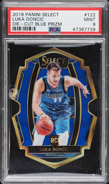 2018 SELECT PREMIER BLUE PRIZM DIE-CUT LUKA DONCIC ROOKIE /249 #122 PSA 9 