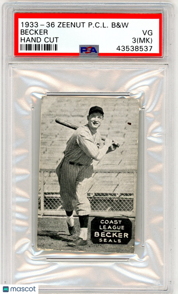 1933-36 Zeenut Pacific Coast League B&W Becker Hand Cut MK PSA 3