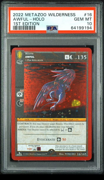 🌲🦅2022 Metazoo Wilderness 41 AWFUL-HOLO 1ST EDITION |PSA 10| 16/165 💎🔥