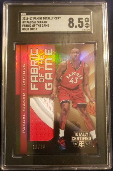 Pascal Siakam RC 2016 Totally Certified Fabric Game Jersey Patch GOLD /10 SGC 8.5