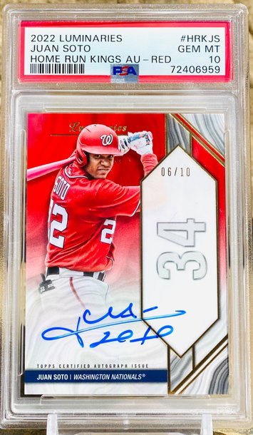 Juan Soto Red /10 Auto PSA 10 POP 1 Luminaries 2022