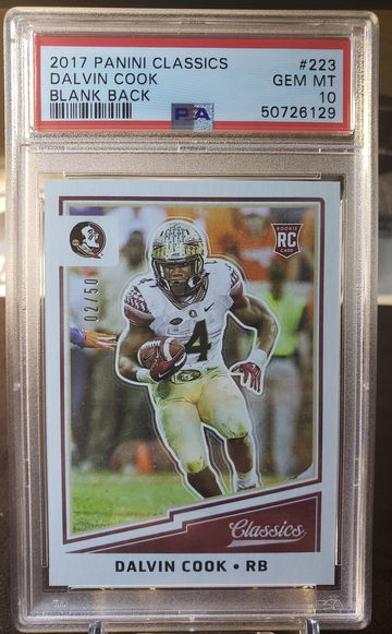 2017 Panini Classics Dalvin Cook Blank Back /50 Rookie RC PSA 10 Gem Mint POP 2