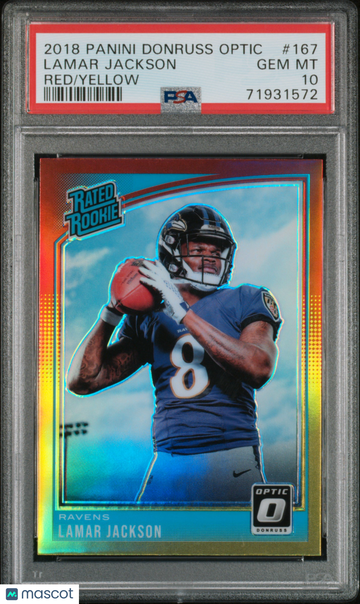 2018 Panini Donruss Optic Lamar Jackson #167 Red Yellow Short Print Rookie PSA 10