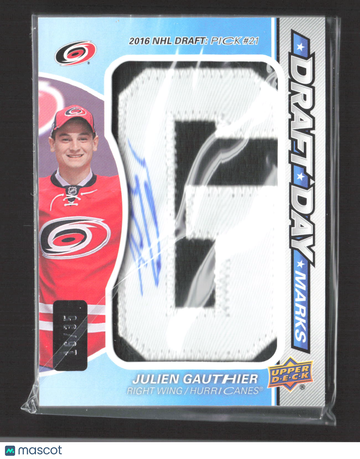 2018 Upper Deck SP Game Used Draft Day Marks Julien Gauthier #DDM-GA /35 Autograph Manufactured Patch