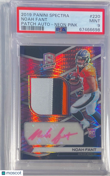 2019 Panini Spectra Noah Fant #220 Patch Auto Neon Pink PSA 9