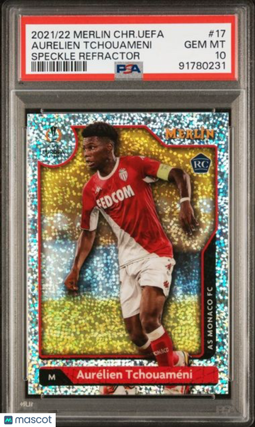 2021-2022 Topps Merlin Chrome UEFA League Aurelien Tchouameni #17 Speckle Refractor PSA 10