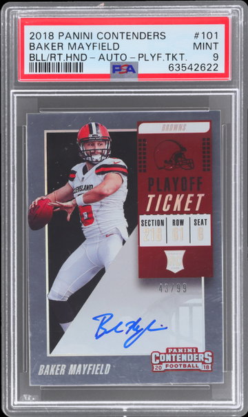 2018 Panini Contenders Baker Mayfield Playoff Ticket Autograph PSA 9 RC