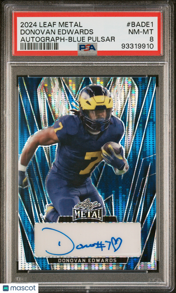 2024 Leaf Metal Autographs Donovan Edwards #BADE1 Autograph-Blue Pulsar PSA 8