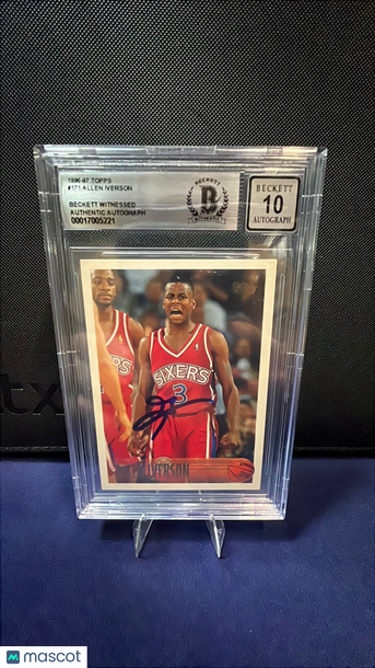 Graded 1996 Topps Allen Iverson #171 Rookie Auto BGS 10