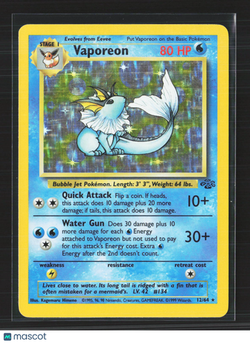 1999 Jungle Vaporeon Holo Rare #12/64