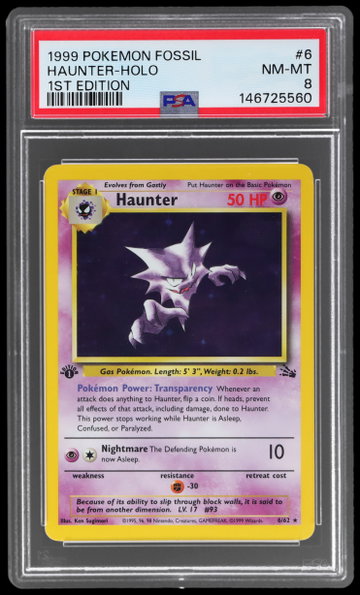 1999 Pokemon Fossil Haunter 1st Edition Holo PSA 8