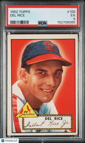 1952 Topps Del Rice #100 Baseball Trading Card PSA 5 Base Set HOF Short Print Low Pop Cardinals