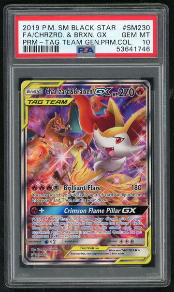 2019 Pokemon Sun and Moon Black Star Promo Tag Team Generations Premium Collection Braixen Gx/Charizard #SM230 PSA 10