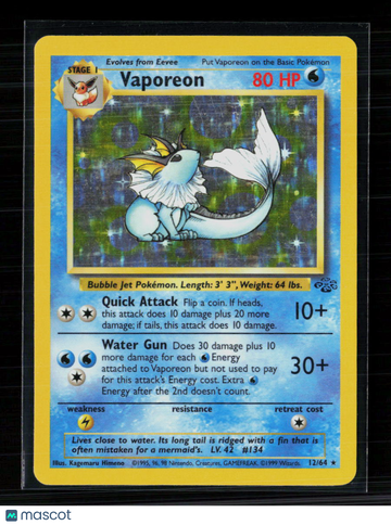 1999 Jungle Vaporeon Holo Rare #12/64