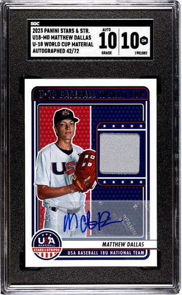 2023 Panini Stars & Stripes #U18-MD Matthew Dallas U-18 World Cup Mat. Auto. /72 SGC 10