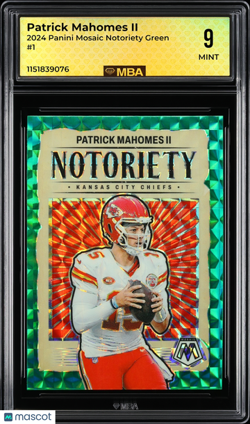 2024 Panini Mosaic Notoriety Patrick Mahomes II #1 Green MBA 9