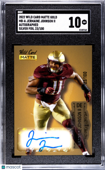 2022 Wild Card Matte Jermaine Johnson II #MB-A Gold Auto. Silver Foil SGC 10