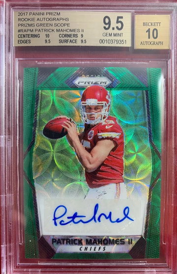 PATRICK MAHOMES GREEN SCOPE PRIZM #/99 BGS 9.5 AUTO 10