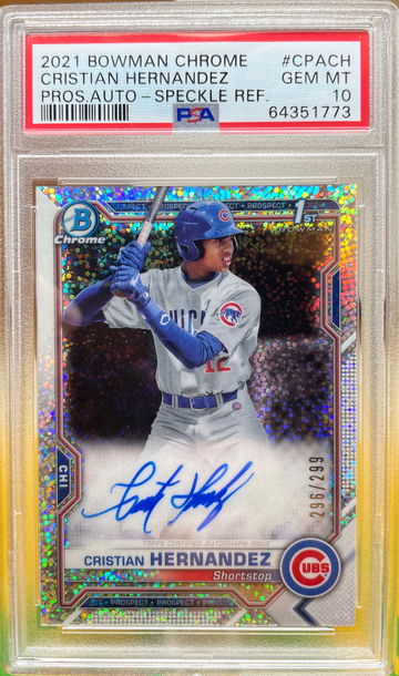 Cristian Hernandez 2021 Bowman Chrome 1st Speckle Refractor /299 Auto Autograph Prospect Draft