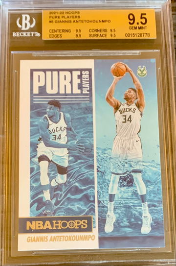 2021-22 Panini NBA Hoops Giannis Antetokounmpo Pure Players Insert #5- BGS 9.5 Gem Mint