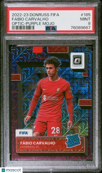2022 Panini Donruss FIFA Fabio Carvalho #185 Optic Purple Mojo PSA 9