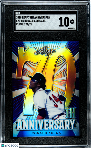 Graded 2018 Leaf 70th Anniversary Ronald Acuna Jr Purple #L70-05 SGC 10 21/25