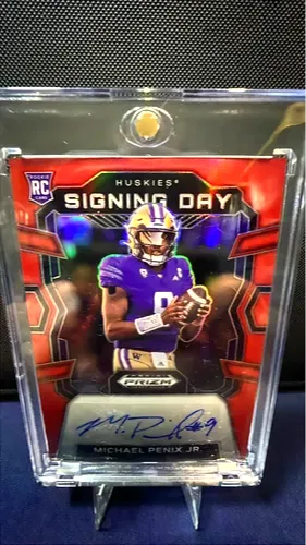 2024 Panini Prizm Draft Picks Red Holo RC Auto SD-MPJ Michael Penix Jr Washington Huskies Card