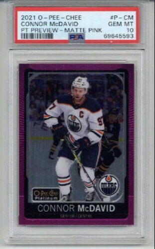 2021 O-PEE-CHEE PLATINUM PREVIEW MATTE PINK CONNOR MCDAVID OILERS PSA 10 LOW POP