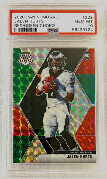2020 Panini Mosaic Jalen Hurts RC #222 Red/Green Choice Prizm SP PSA 10