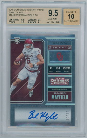 Baker Mayfield 2018 Contenders Draft Picks Bowl Ticket Rookie Auto JRSY #'d 06/25 BGS 9.5 10