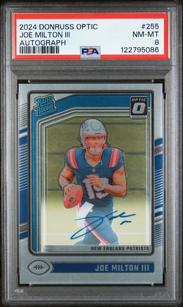 2024 Panini Donruss Optic Rated Rookie Joe Milton III #255 RC Auto /325 PSA 8
