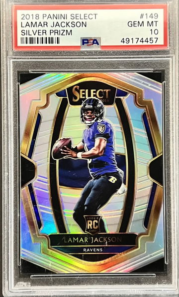 2018 Select Ravens Lamar Jackson RC #149 SP Silver Prizm Rookie PSA 10 GEM MINT