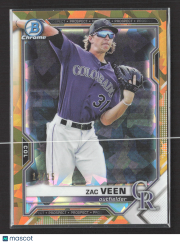 2021 Bowman Draft Chrome Sapphire Edition Zac Veen #BDC-150 Yellow /15