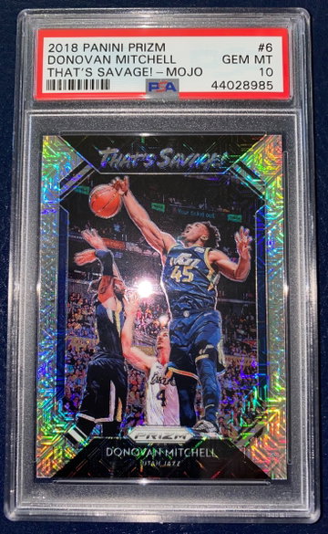 Donovan Mitchell 2018-19 Panini Prizm #6 That’s Savage Mojo PSA 10 14/25