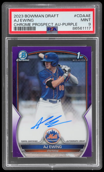 2023 Bowman Draft Aj Ewing Chrome Prospect Autograph Purple PSA 9