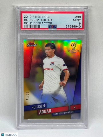 2019 Finest UEFA Champions League Houssem Aouar #30 Gold Refractor PSA 9
