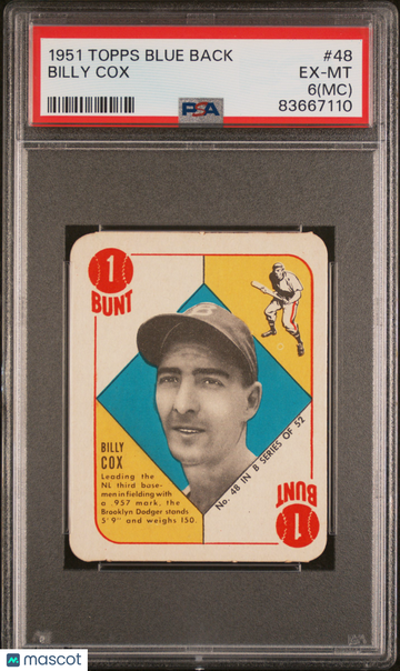 1951 Topps Blue Back Billy Cox #48 MC PSA 6